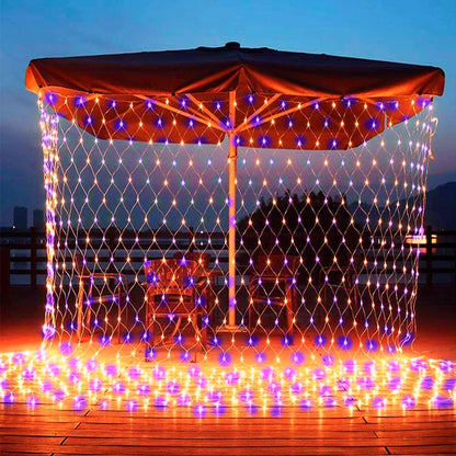 Dazzle Bright Halloween 200 LED Net Lights, 9.8 FT x 6.6 FT Connectable Mesh Lights with 8 Lighting Modes, Halloween Decorations for Indoor Outdoor Bush Yard Garden Decor (Purple & Orange)