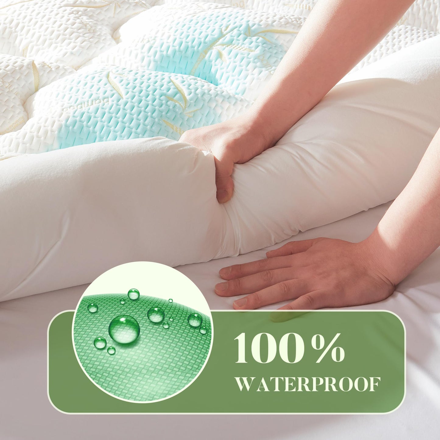 PRIMESOFT 100% Waterproof Queen Size Mattress Topper, Thick Pillow Top Mattress Pad，Up to 21 Inch Deep Pocket,Soft Breathable Mattress Pad for Back Pain, Protector Cover(Beige)