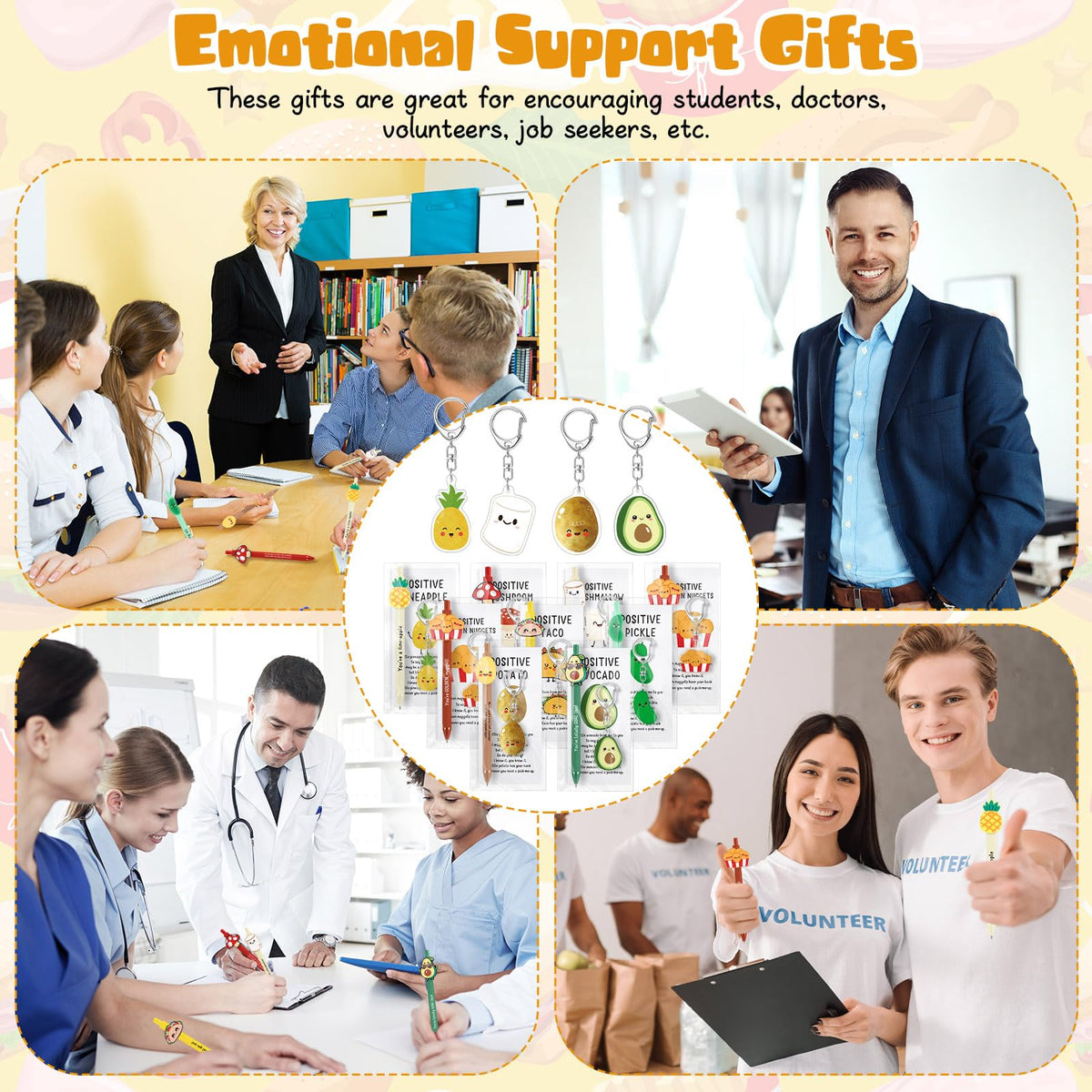 Landical 16 Sets Employee Appreciation Gifts Bulk, Positive Pen Inspirational Keychain with Motivational Card, Thank You Gift for Office Class Favor Coworker Team Teacher (Smart Snack)