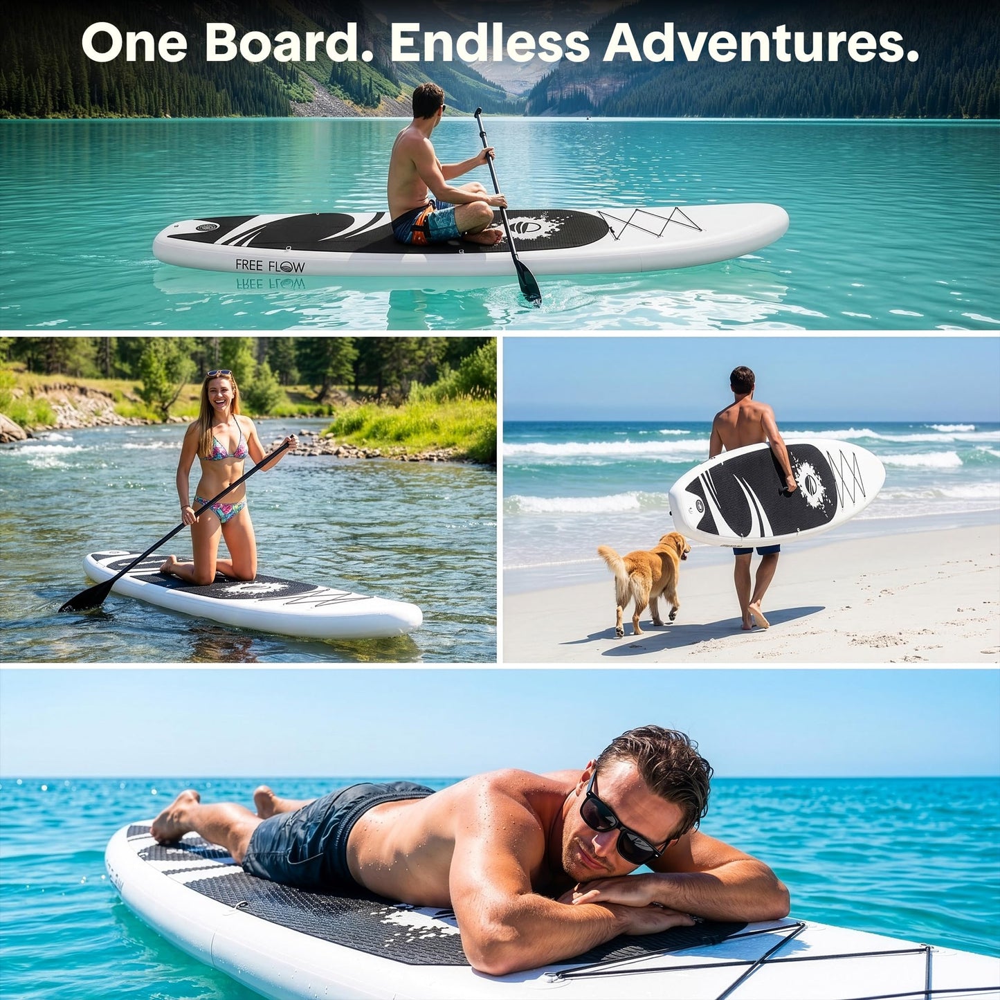 SereneLife 10’6” Inflatable Stand Up Paddle Board with Premium SUP Accessories - 32” Wide Stable Design with Non-Slip EVA Deck Pad, for Youth and Adults, 275 lbs. Capacity