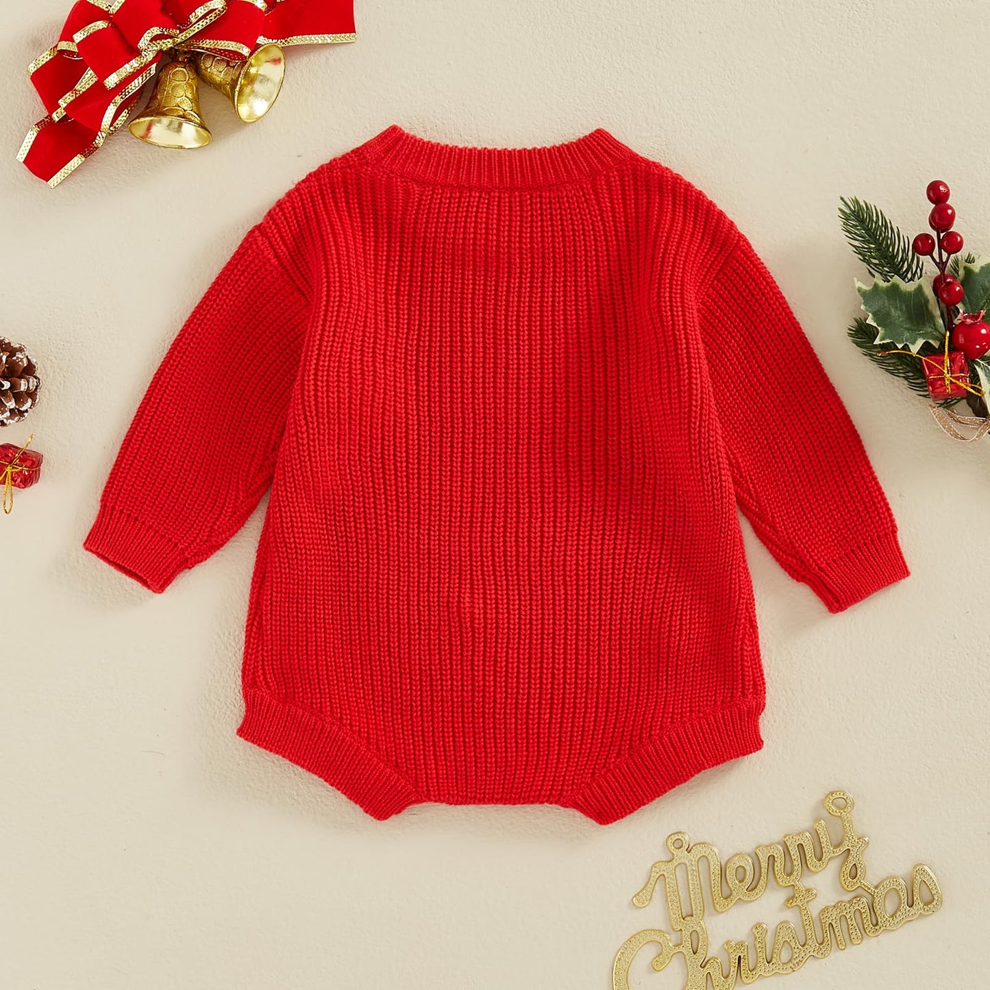 FYBITBO Baby Christmas Sweater Newborn Infant Girl boy Knit Sweater Romper Pullover Sweatshirt Onesie Fall Winter Clothes (Red Holly Jolly,0-3 Months)