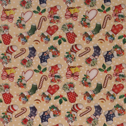 Aimyoo Kraft Christmas Wrapping Paper Jumbo Roll, Christmas Stockings Candy Canes Gloves Designs, Kids Xmas Gift Wrap Paper 17 in x 32 ft