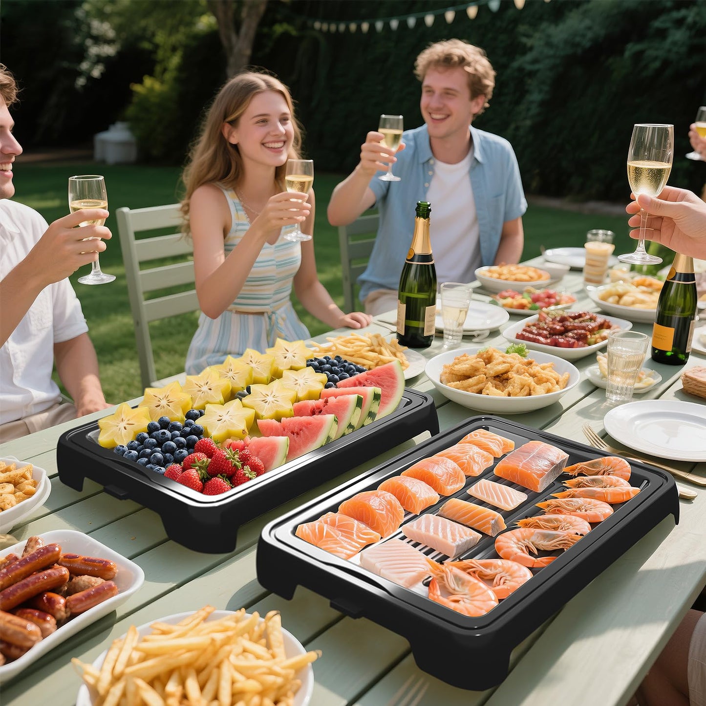 Chilled Portable Serving Tray Platterbox with Reusable Ice Pack with Lid Shrimp Cocktail Serving Dish Platter Cold Food Buffet Server for Appetizer Veggie Fruit Food Parties Outdoor Picnic, Black