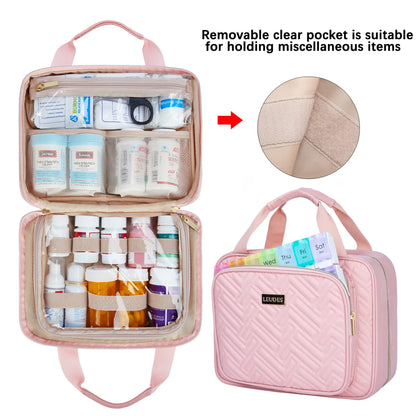 Leudes Travel Pill Bottle Organizer,Medicine Organizer and Storage,Home Medication Bag, Cases,Carrier for Pills,Vitamin,Fish Oil,Supplements for Women and Men (Medium, Pink)