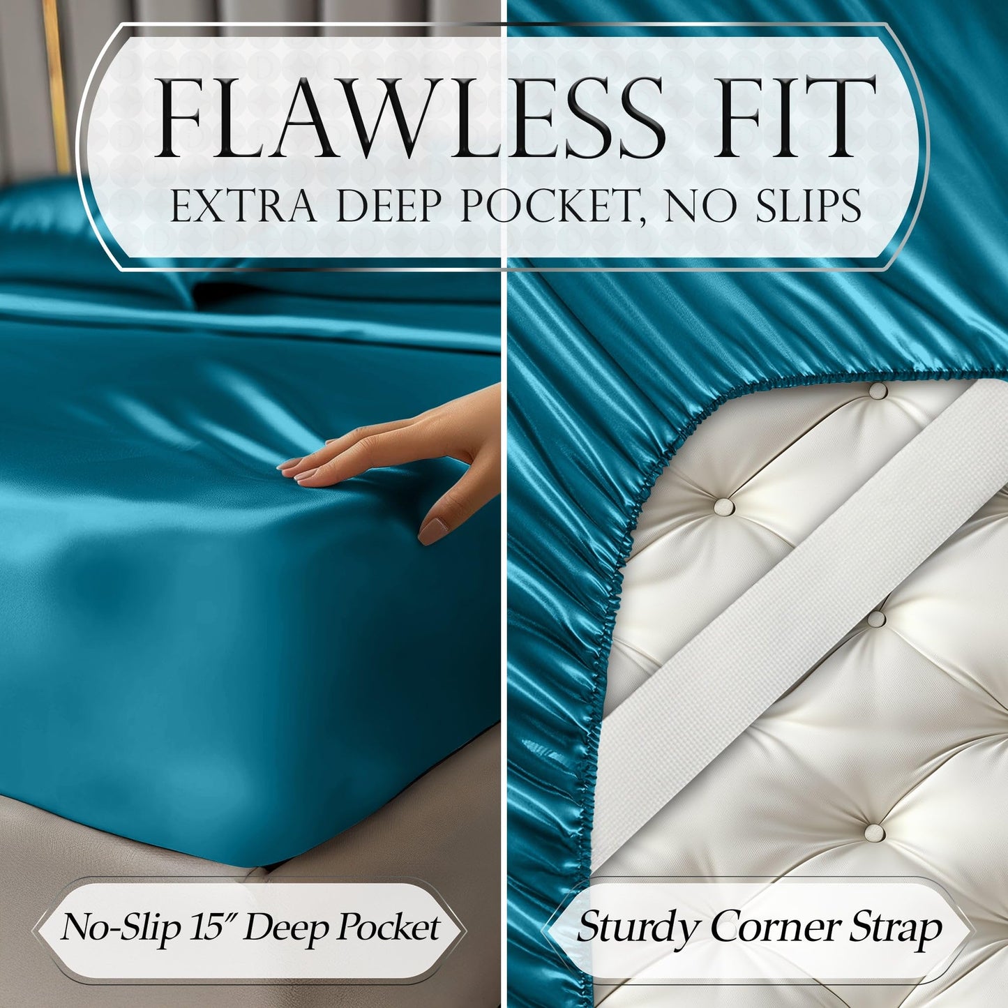 DECOLURE Satin Bed Sheets - 4 Piece Luxury Silky Queen Size Bedding Set - Softer Than Silk, Wrinkle-Free with 15” Deep Pocket Fitted Sheet, Perfect for Hair & Skin, Gifts for Women (Sea Teal)