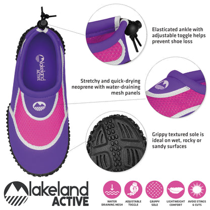 Lakeland Active Girl's Eden Aquasport Water Shoes Holiday Surf Sea Barefoot Swimming Paddleboard - Purple/Pink/White - 3 UK