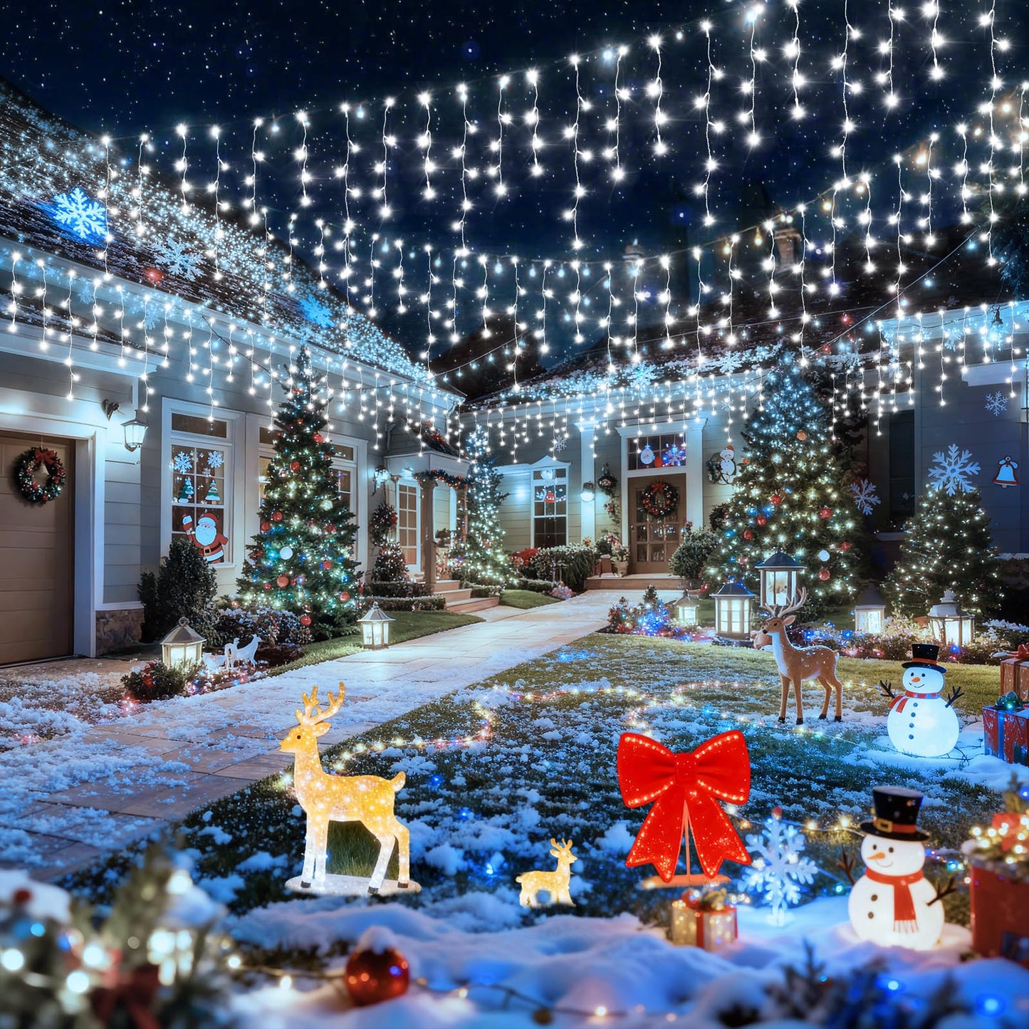 Hezbjiti Christmas Lights Outdoor , 400LED 33FT LED Icicle Lights 8 Modes 75 Drops Fairy String Lights for Christmas Decor Eaves Party Yard Garden