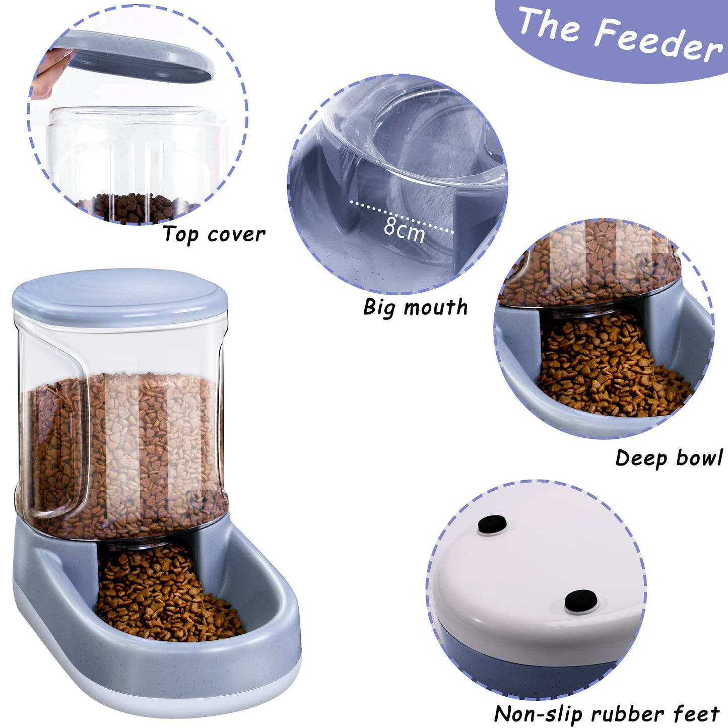 Lucky-M Pets Automatic Feeder and Waterer Set,Dogs Cats Food Feeder and Water Dispenser 3.8L,2 in 1 Cat Food Water Dispensers for Small Medium Big Pets