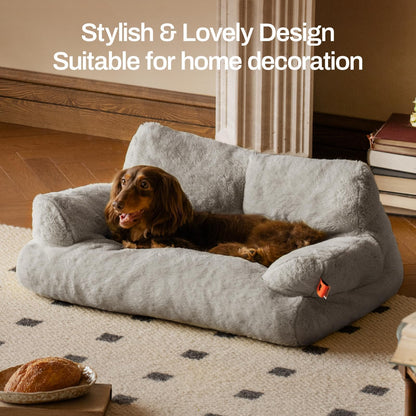 MEWOOFUN Stylish Cat Bed for Indoor Cars Large - Fluffy and Soft Cat Sofa Bed Small Dog Sofa Bed for Dogs and Cats - 66x48cm Cute Cat Bed Couch with Non-slip Bottom, Grey