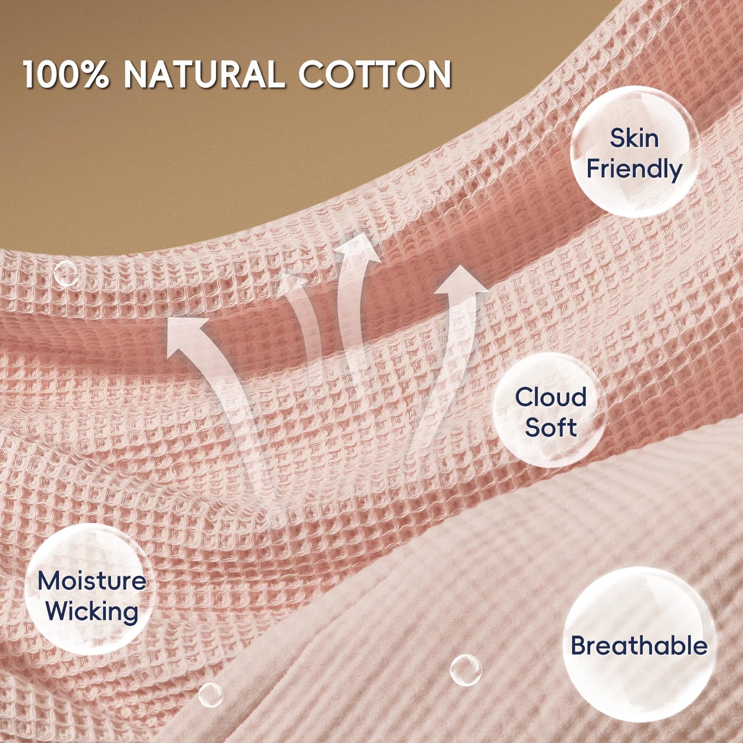 PHF 100% Cotton Waffle & Muslin Blanket Queen Size, Soft Breathable Luxury 400GSM Versatile Reversible Bedding for Bed, Great for Layering in Cold Weather, Home Decor Gift, 90" x 90", Rose Smoke