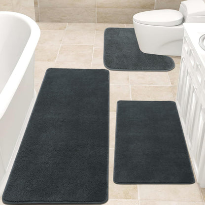 Rururug 2-Piece Bathroom Rug Set, Soft Microfibre Bathroom Mat and Toilet Rug with Cut-Out, Non-Slip Bath Mat, Washable, Grey, 50 x 80 cm + 50 x 40 cm