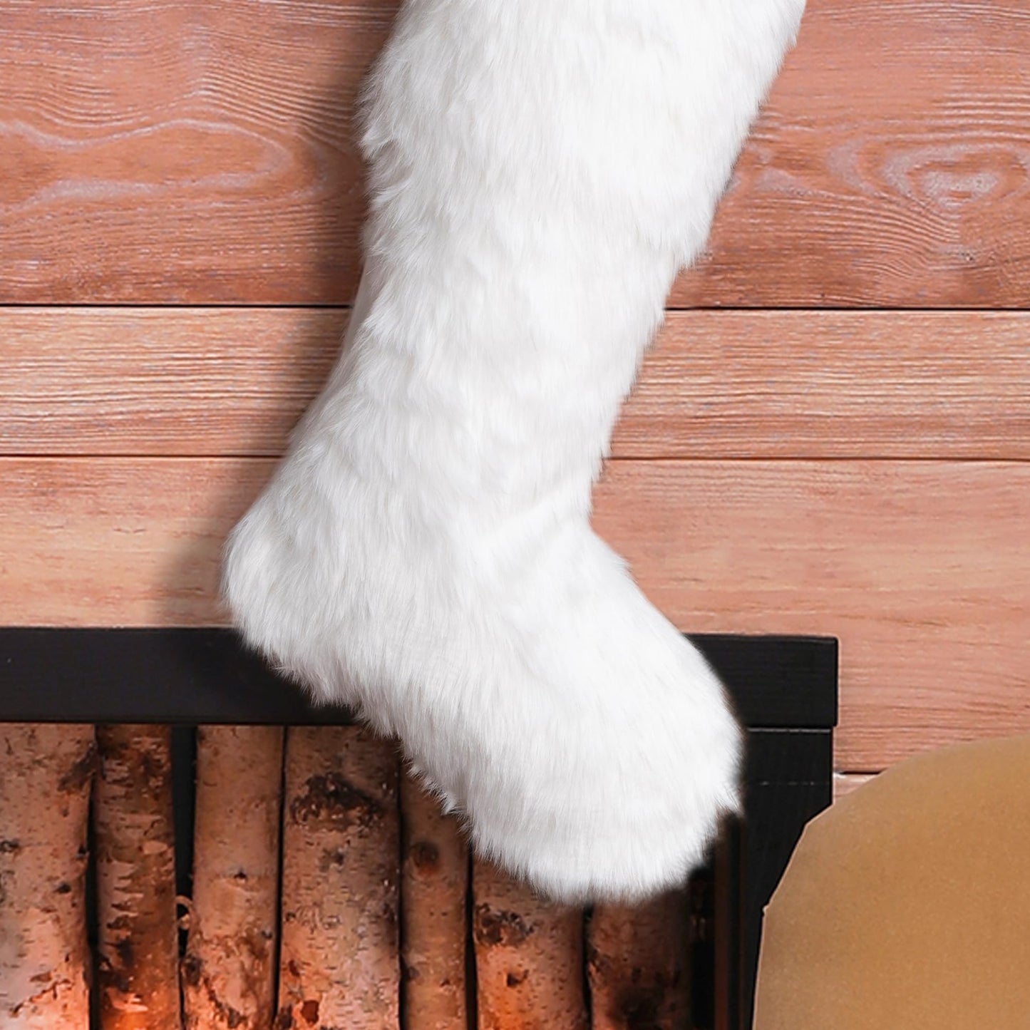 Glithome 21" L White Plush Christmas Stocking with Hooked Xmas Stocking for Christmas Decorations and Party Accessory