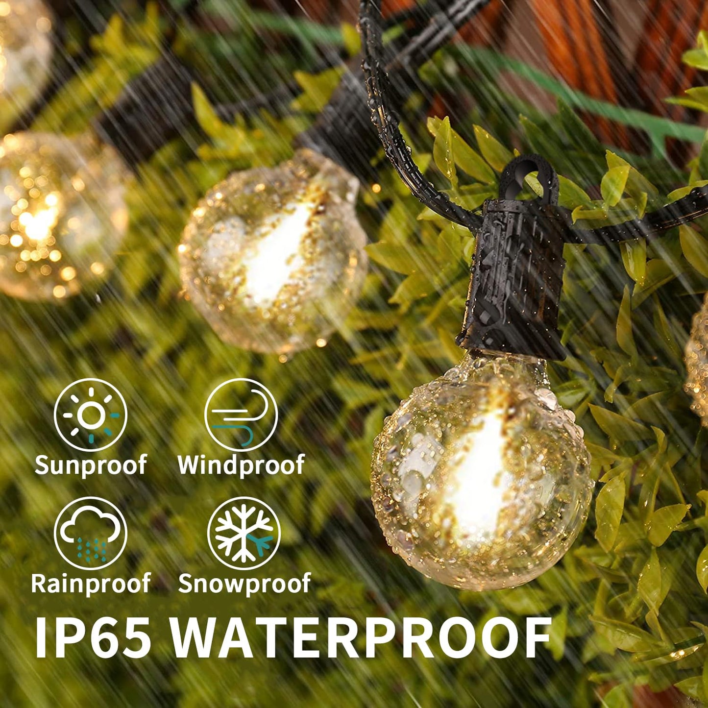 ZOTOYI LED Outdoor String Lights Mains Powered, 50Ft Waterproof IP65 Garden String Lights, 25+2 G40 Globe Bulbs(2 Spare), Shatterproof Festoon Lights for Outside Bistro Backyard Party Cafe