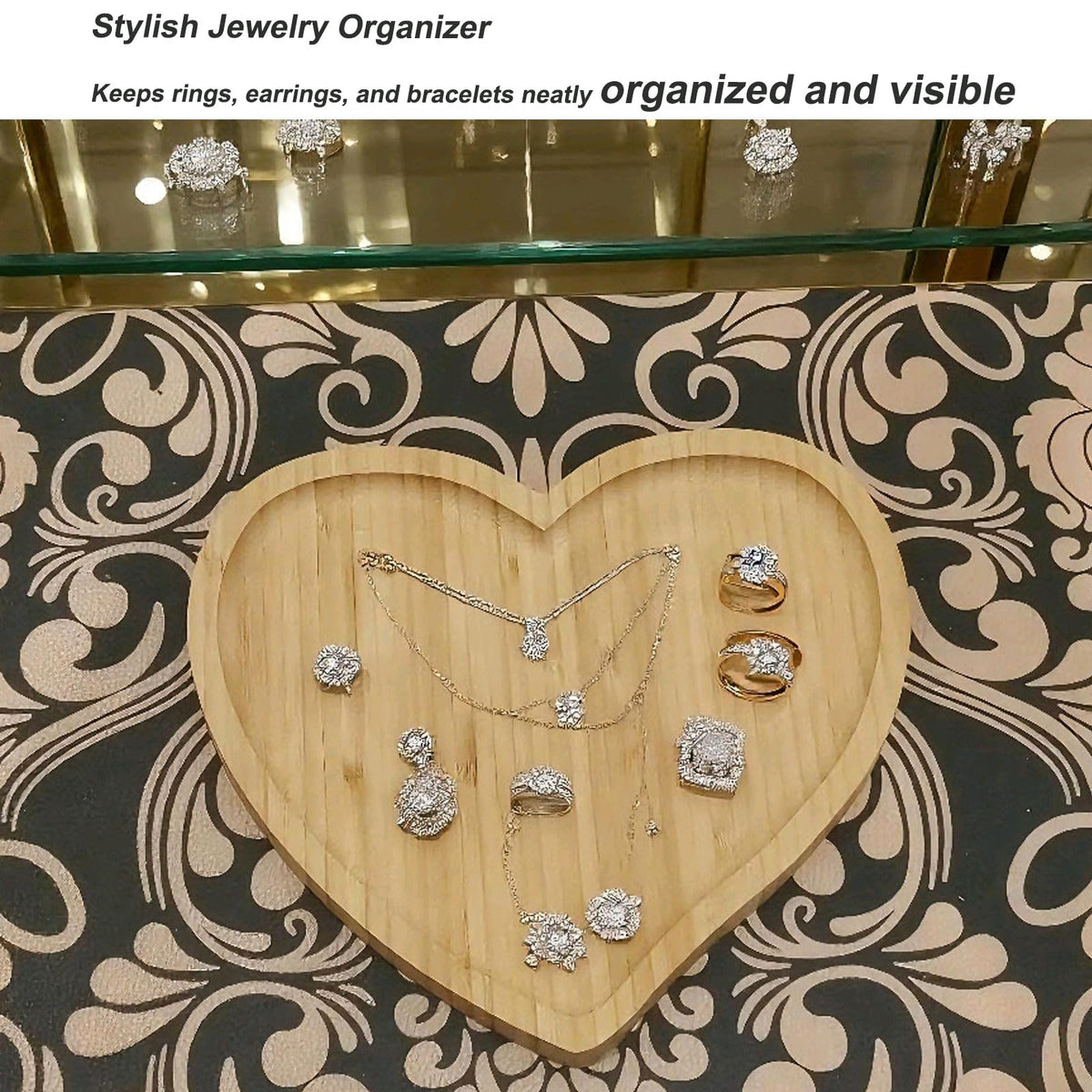Heart Shaped Bamboo Wooden Serving Tray,Serving Platter & Jewelry Organizer Tray, Includes Coffee Spoon & Dessert Fork, for Home Restaurant Valentine Christmas Table Decor(9" x 8")