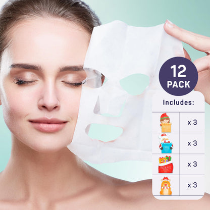 SpaLife Beauty Santa’s Squad 2025 Christmas Face Mask Bundle | Korean Facial Masks | Hydrating, Soothing, Complexion Enhancing and Firming Sheet Mask Set | Christmas Gifts for Women | 12 Pack