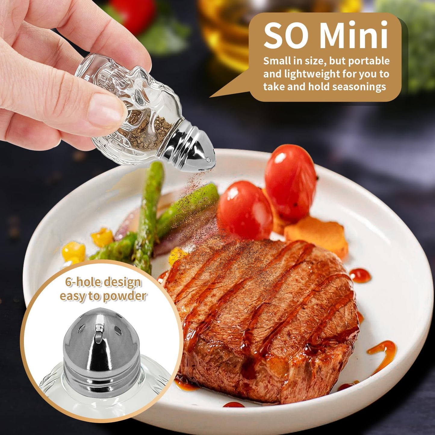 3 Pack 0.7oz/22ml Mini Skull Glass Salt and Pepper Shaker Set, Clear Seasoning Bottle with Metal Lid, Stainless Steel Funnel & Labels, Unique Skull Spice Jar for Kitchen (Silver lid)