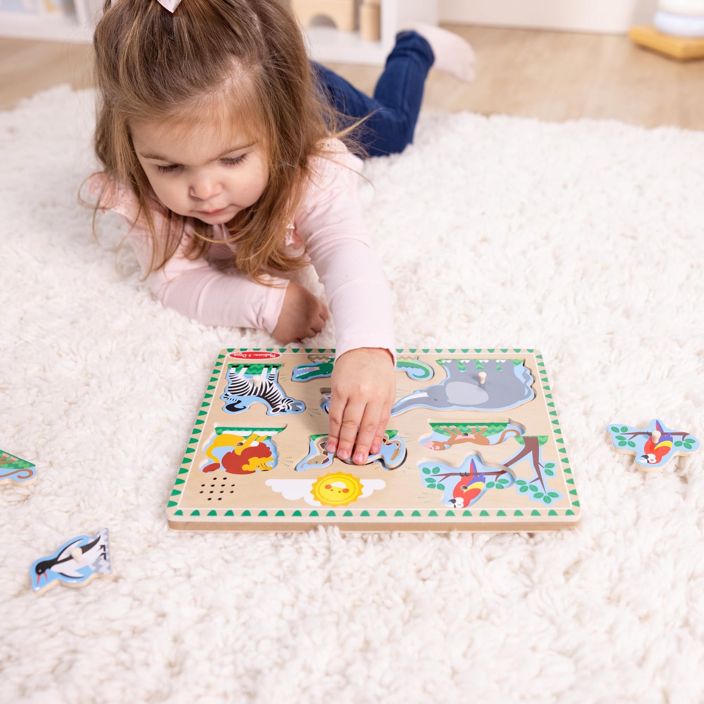 Melissa & Doug Zoo Animals Sound Puzzle - Wooden Peg Puzzle with Sound Effects (8 pcs)