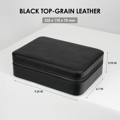 SYENS 4 Slot Sunglasses Travel Case, Real Leather Eyeglasses Storage Box, DIY Organizer Glasses/Jewelry/Watch Display Case for Women Men (4 slot_Black Leather)