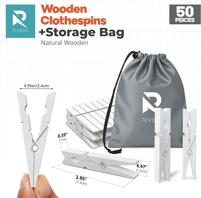 RIVEDA 50pcs Colored Wooden Clothes Pins, Clothespins
