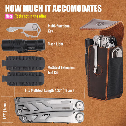 STAR VISTA Armando-2 Full Grain Leather Multitool Belt Pouch, Multi Tool Sheath, EDC Tool Holster for Flash Light, Tactical Pen, Heavy-Duty Stitching, Gift for Men, Dark Brown