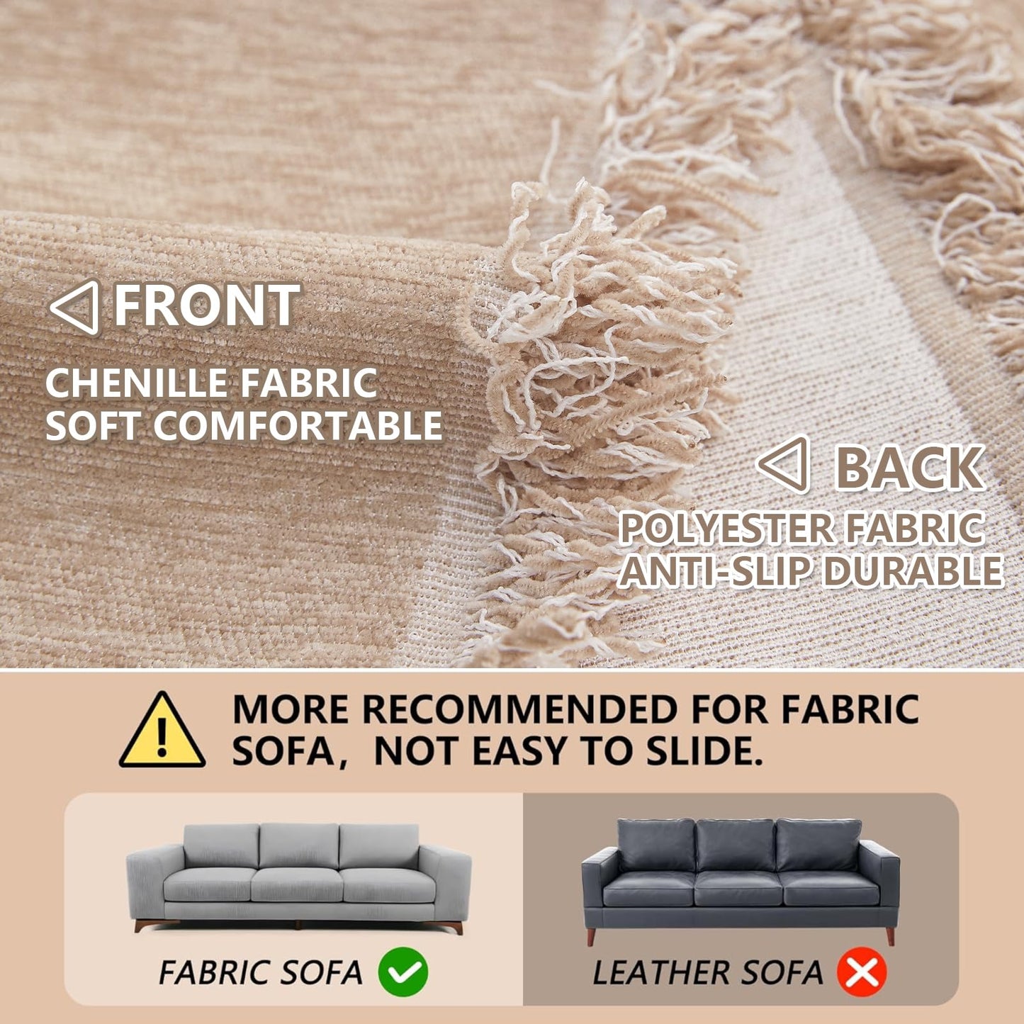 MEETSKY Sofa Cover Couch Covers for 2 Cushion Couch Sofa, Washable Couch Cover Blanket with Tassel for Living Room Sectional Sofa Slipcovers for Dogs Large Couch Protector, 71" x 118", Khaki