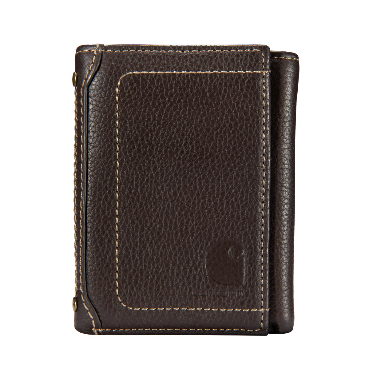 Carhartt Men’s Pebble Leather Full Grain Leather Wallets, Durable Design, Multiple Card Slots, Gifts for Men, Brown, Brown (Trifold)