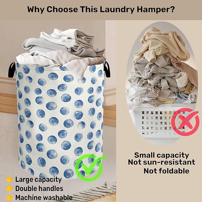Blue Polka Dots Laundry Basket