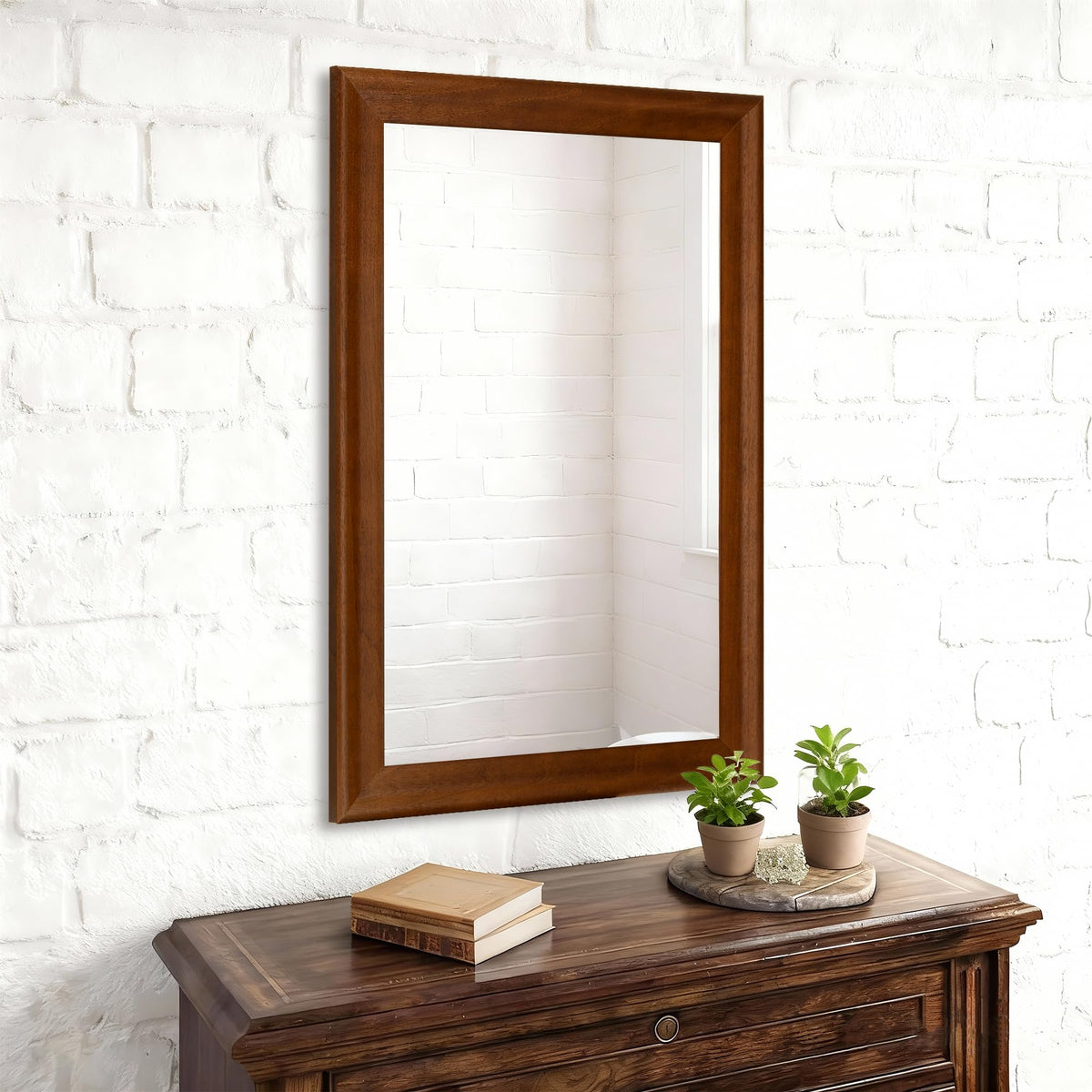 CULER Rustic Wood Wall Mirror for Bathroom,Rectangle 24 x 36 inch Hanging Vanity Mirrors with Wooden Frame for Living Room,Bedroom,Entryway(Walnut Brown)