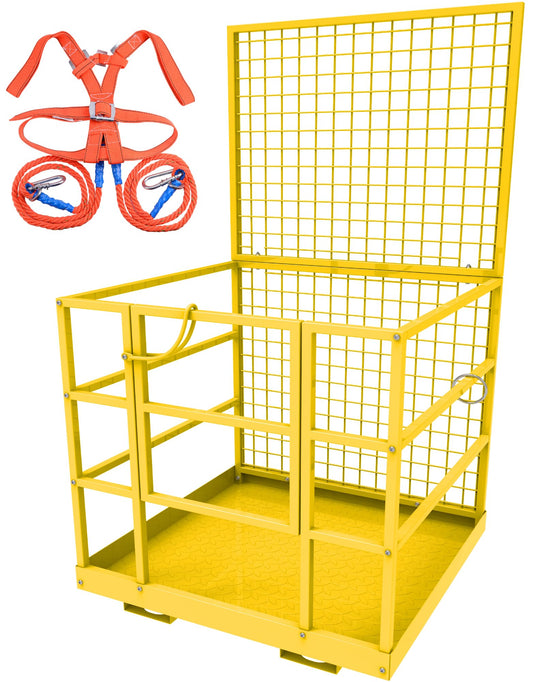 YITAMOTOR 43"x45" Forklift Safety Cage, 1400lbs Forklift Man Basket Work Platform with Safety Strap, Heavy Duty Collapsible Lift Cage for Most Aerial Jobs