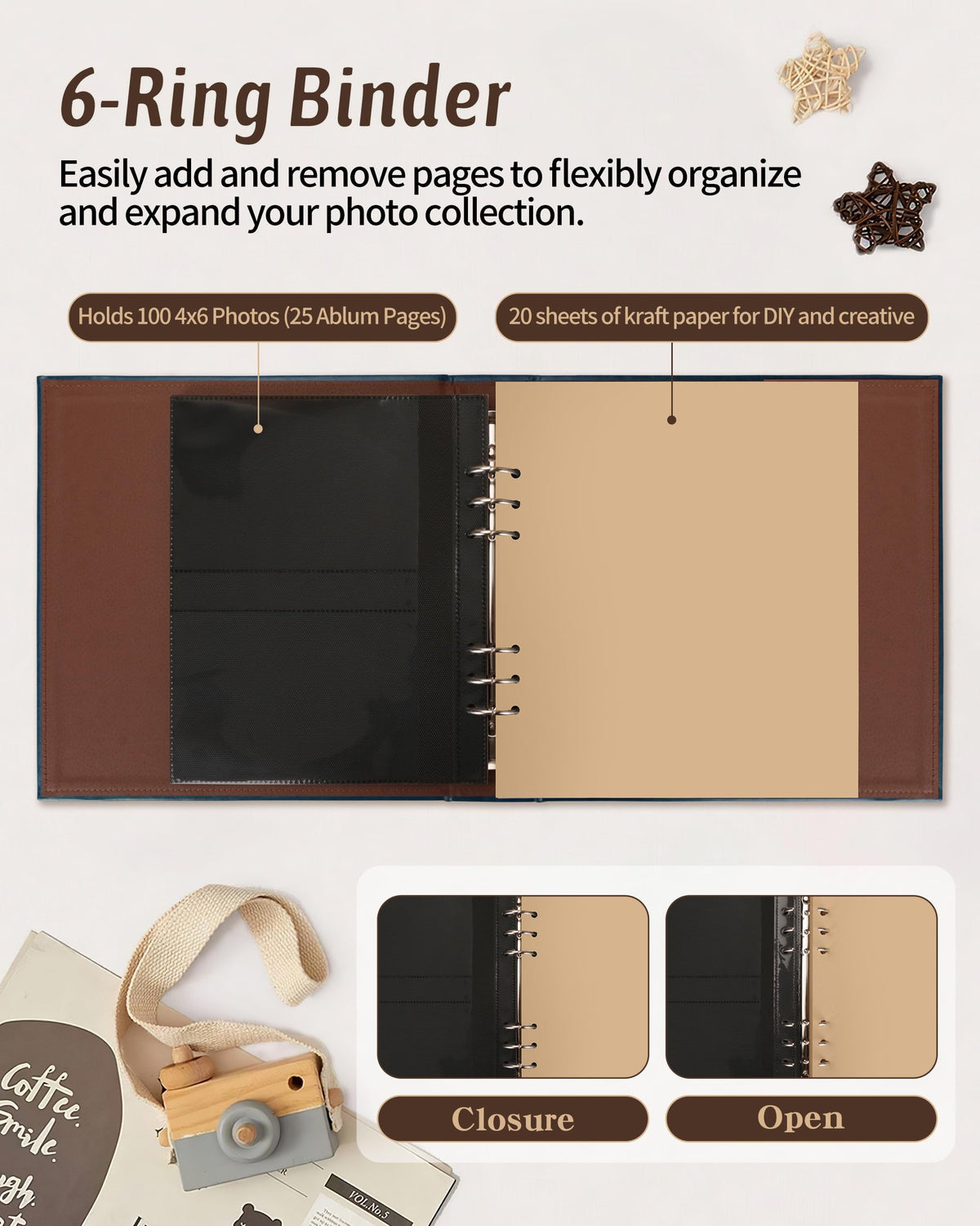 4x6 Wedding Photo Album Holds 100 Photos & 20 Acid-Free Writing Sheets, Leather Scrapbook And So Our Adventure Begins, Romantic Memory Book for Couples, Bride & Groom Wedding Gift (Blue)