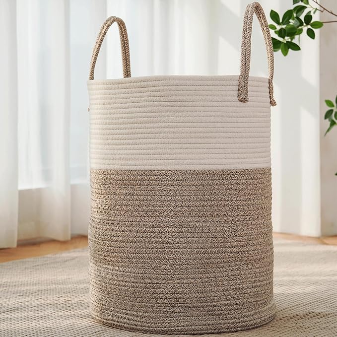 Large Woven Laundry Basket Hamper, 60L Cotton Rope Storage Bin