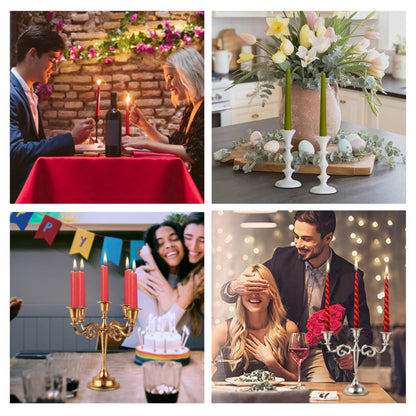 Rely+ 5 Arm Candelabra Taper Candle Holders Decorations Indoor Kitchen Décor Table Candles Candlestick Candelabra Centerpiece (Black Glossy)