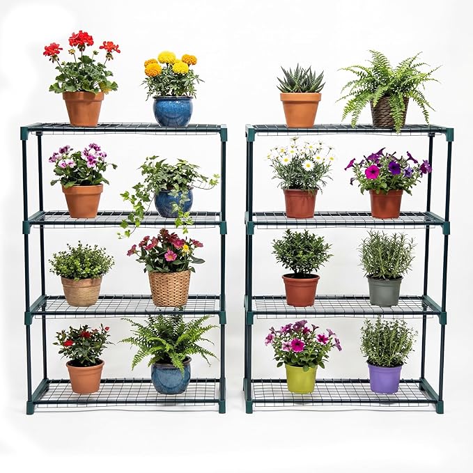 Panana 4 Tier Garden Greenhouse Steel Staging Shelving Plant Stand Garden Shelving Unit Garage Storage Racking, 2 Pack Plant Racks