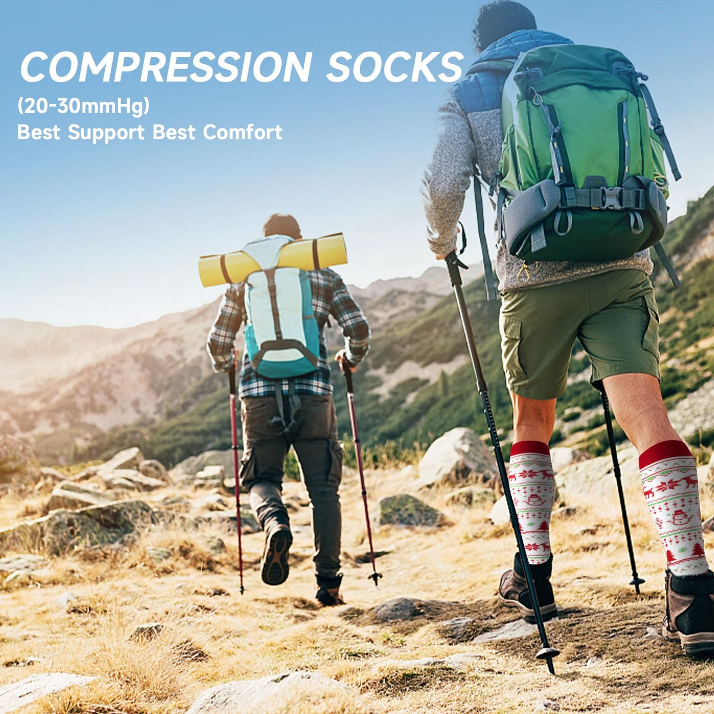 cerpite Christmas Compression Socks for Women & Men Circulation 6 Pairs Compression Socks 20-30 mmhg Best for Running,Nurse,Travel
