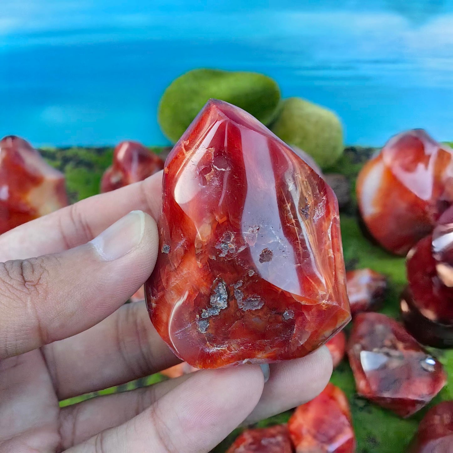 Natural Carnelian Flame Carving Crystal Red Agate Tower Point Reiki Mineral Office Home Decor Gift Healing (550g-700g)