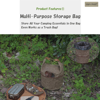 YAJIN CRAFT Camping Cookware Storage Bag, Canvas Camp Kitchen Organizer for Cooking Utensils, Pots, Pans & Mess Kit – Heavy-Duty Water-Resistant Outdoor Storage Case L