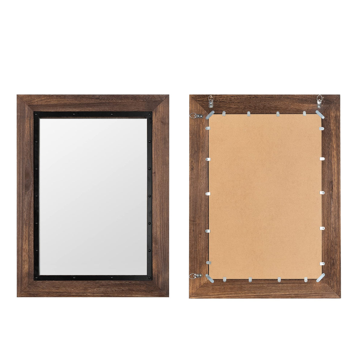 YOSHOOT Rustic Wooden Framed Wall Mirror, Natural Wood and Iron Bathroom Vanity Mirror for Farmhouse Decor, Vertical or Horizontal Hanging
