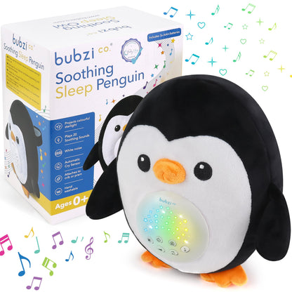 Bubzi Co Sound Machine, Portable Penguin Soother & Night Light Projector, Comforting Electronic Infant Toddler Sleep Aid With White Noise