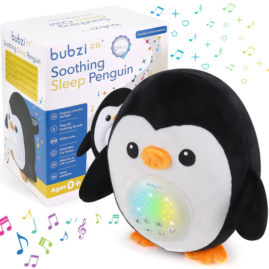 Bubzi Co Sound Machine, Portable Penguin Soother & Night Light Projector, Comforting Electronic Infant Toddler Sleep Aid With White Noise