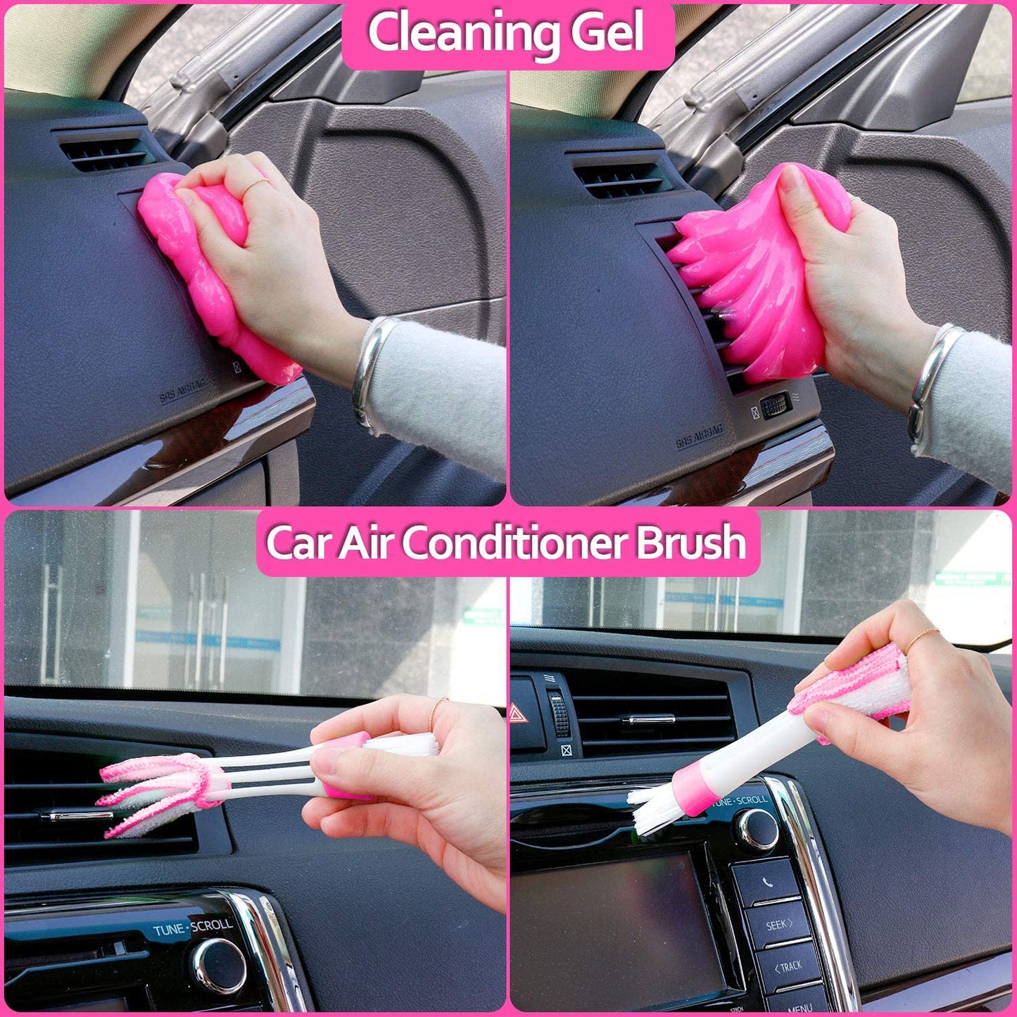THINKWORK 17Pcs Car Cleaning Kit with Storage Box, Pink Car Washing Gift for Women - Cleaning Gel, Microfibre Cloth, Wheel Brush, Mitt, Duster, Squeegee - for Car Interior and Exterior Cleaning
