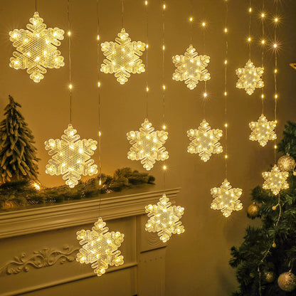 BLOOMWIN Window Lights Christmas Decor 10ft 12 Snowflakes Icicle Lights USB Christmas Curtain Lights for Bedroom Indoor Wall Winter Decorations for Home Church Wedding Birthday, 8 Modes, Warm White