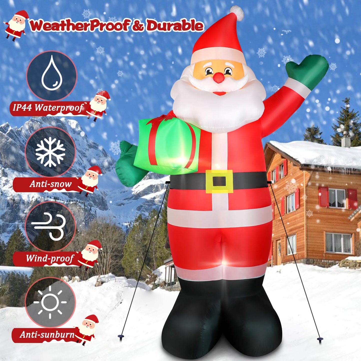 10 FT Christmas Inflatable Santa Claus Outdoor Decorations, Blow Up Santa Claus Holding Gift Box for Xmas Outside Decor, Giant Santa with Bright LED Lights for Yard Patio Garden Lawn Holiday Party