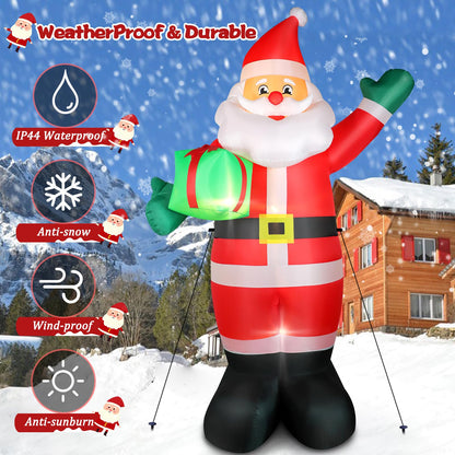 10 FT Christmas Inflatable Santa Claus Outdoor Decorations, Blow Up Santa Claus Holding Gift Box for Xmas Outside Decor, Giant Santa with Bright LED Lights for Yard Patio Garden Lawn Holiday Party