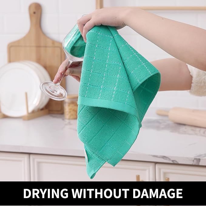 Homaxy 100% Cotton Terry Kitchen Towels, Checkered Designed, Soft and Super