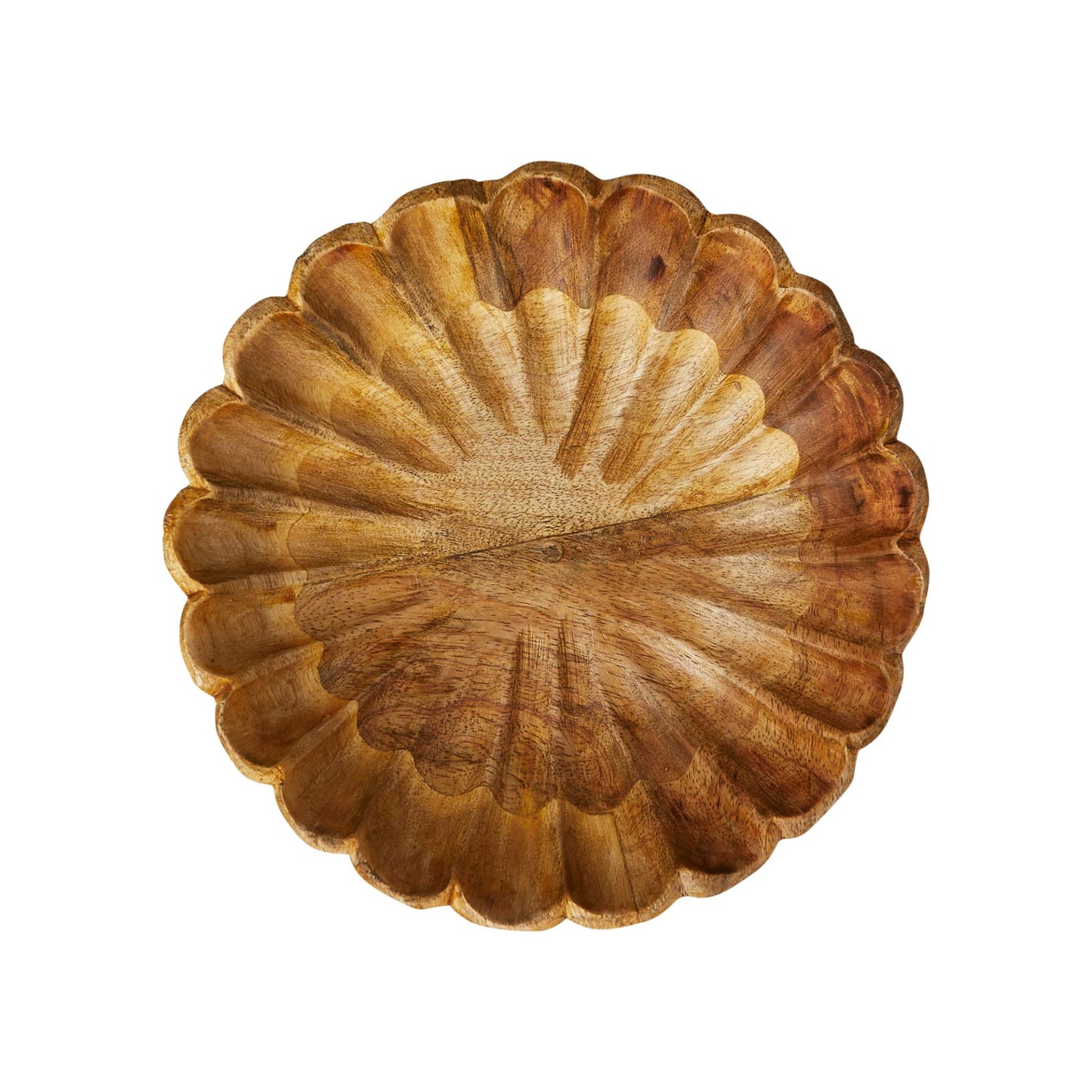 Boho Carved Wood Bowl with Scalloped Edge, Natural
