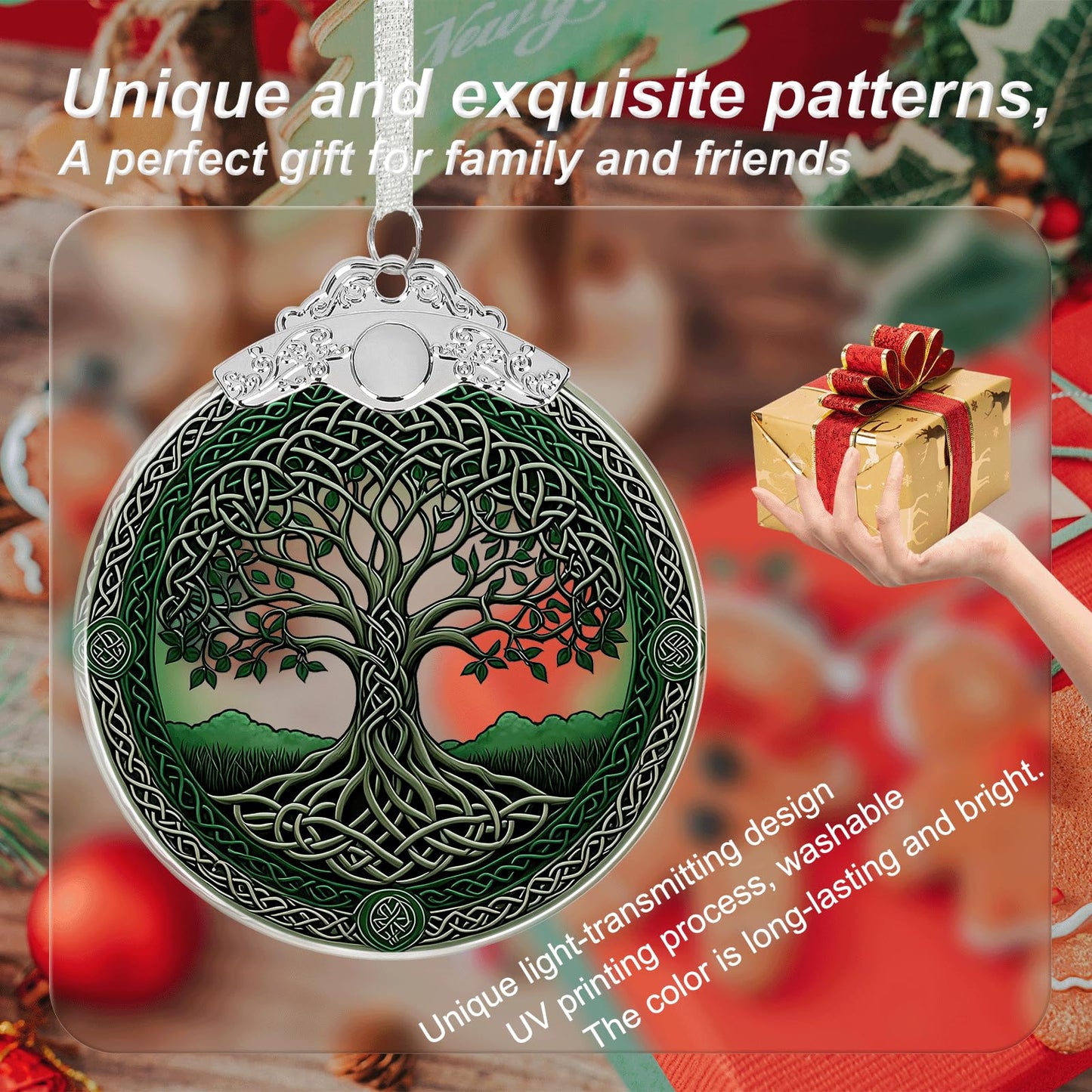 Tree of Life Crystal Glass Hanging Ornaments for Christmas Tree and Xmas Gift Exchange - Tree of Life Stained Glass Ornament - Christmas Tree Decor, Holiday Keepsake Present Idea