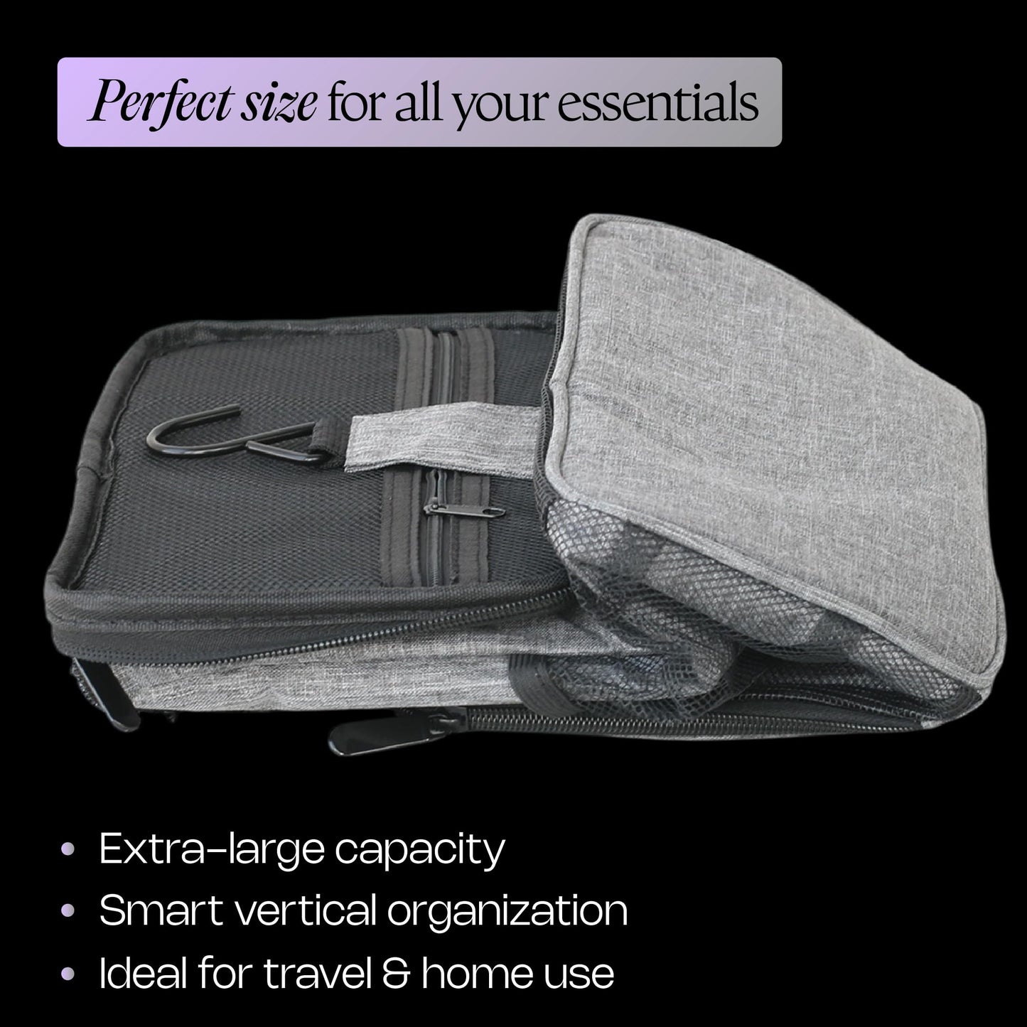 Opaal 11” Tall Vertical Makeup Organizer Bag – Professional Hairstylist Travel Bag for Hair Tools & Hairspray – Large Standing Waterproof Cosmetology Case for Full-Size Toiletries & Bottles