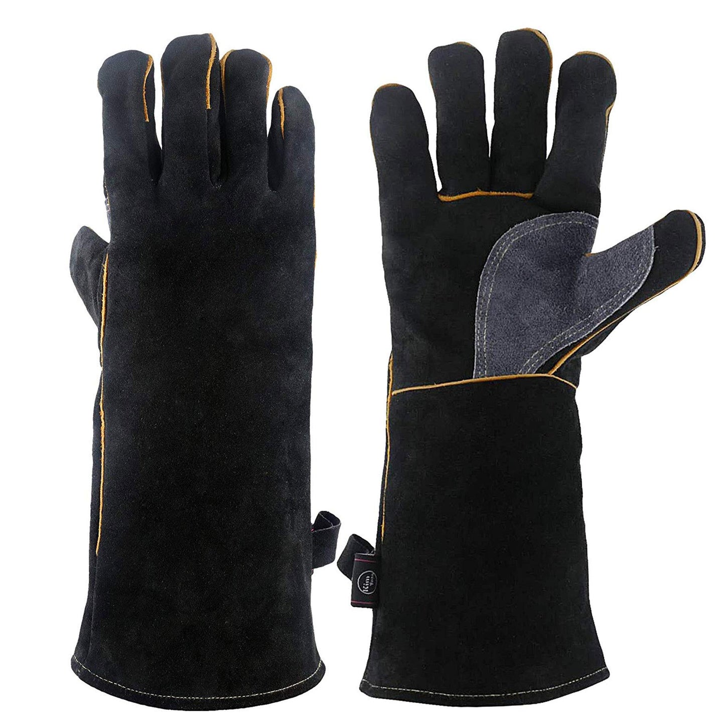 Kim Yuan Extreme Heat & Fire Resistant Gloves Leather with Kevlar Stitching,Perfect for Fireplace, Stove, Oven, Grill, Welding, BBQ, Mig, Pot Holder, Animal Handling, Black-Grey 16in/40cm 1 Pair