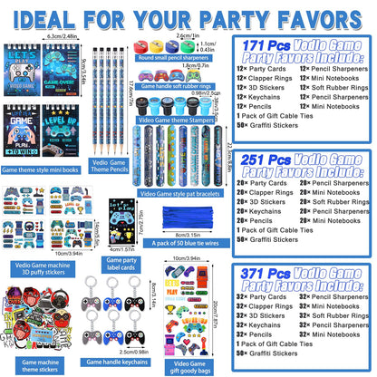 Sayglossy 251 Pcs Cool Video Game Party Favors Set Includes Gift Bags Pencils Notebook Sharpener Slap Bracelets Rings Keychains Tattoo Gaming Stickers Stamper Gamer Party Favors Birthday