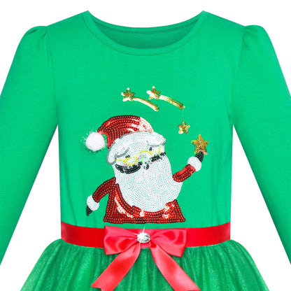 Sunny Fashion Girls Dress Christmas Santa Snow Long Sleeve Holiday Dress Size 7
